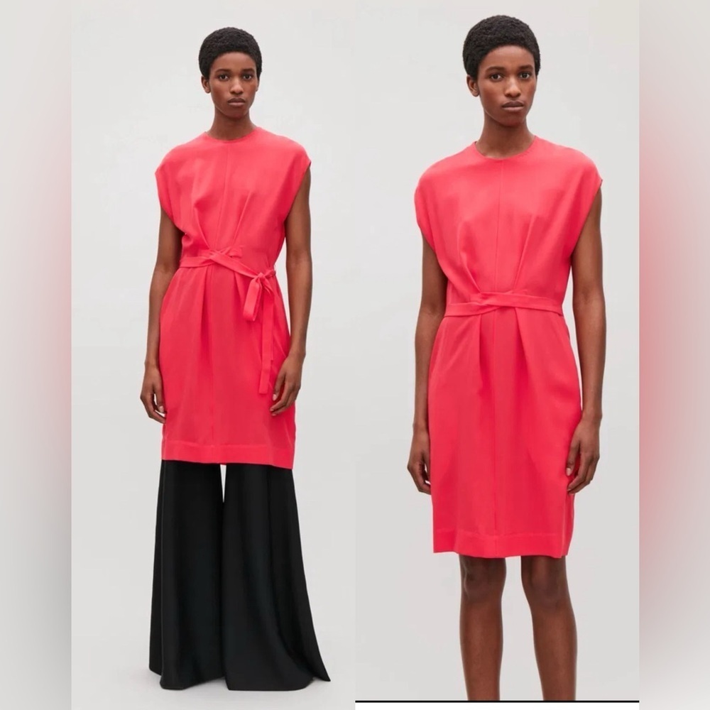 COS Coral-Red Sleeveless Tie-Waist Midi Dress